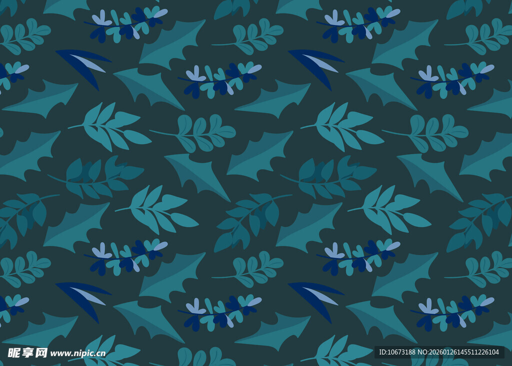 蓝绿色植物图案背景