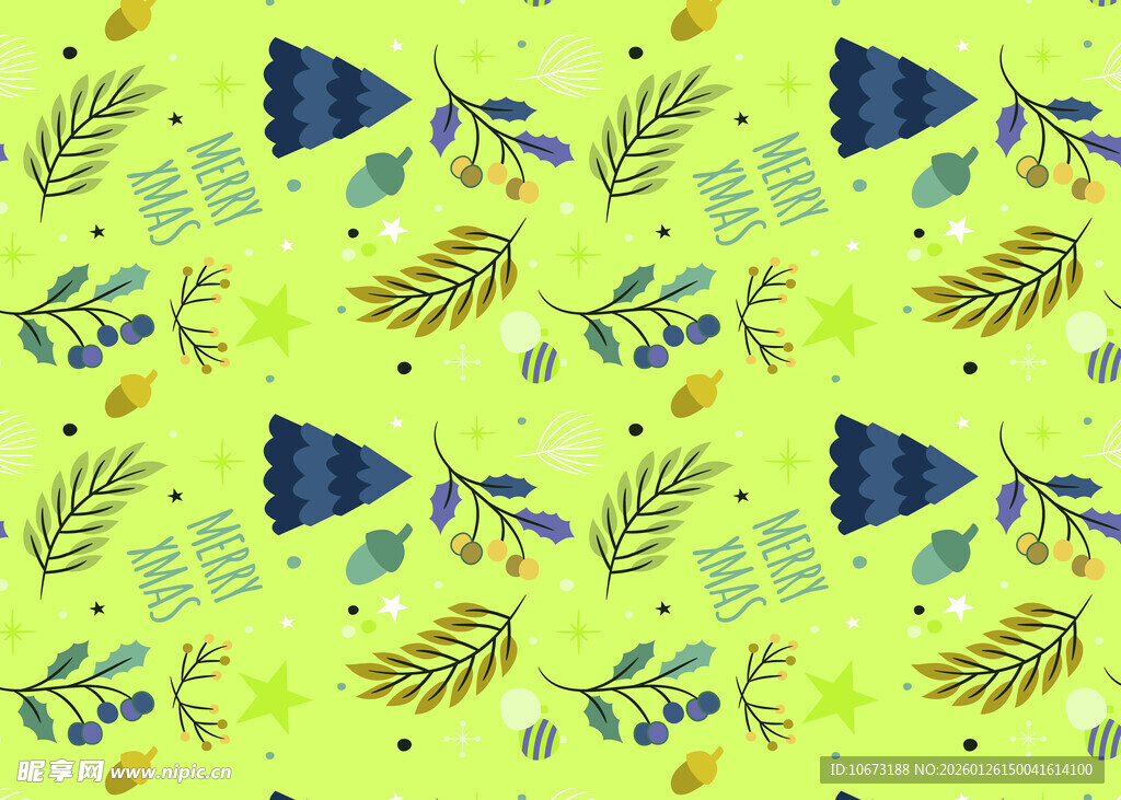 清新绿植几何图案背景