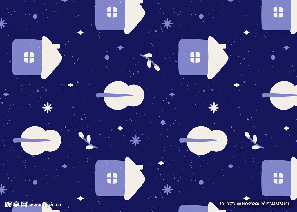 冬日雪景中的梦幻小屋图案