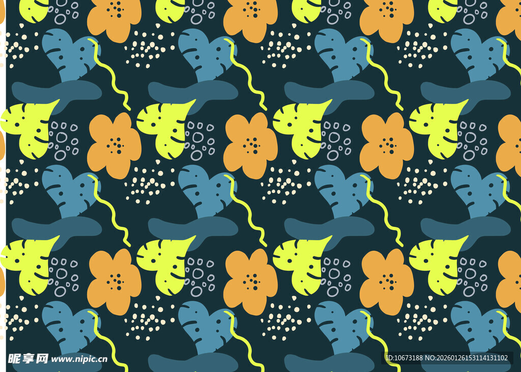 热带花卉藤蔓图案设计