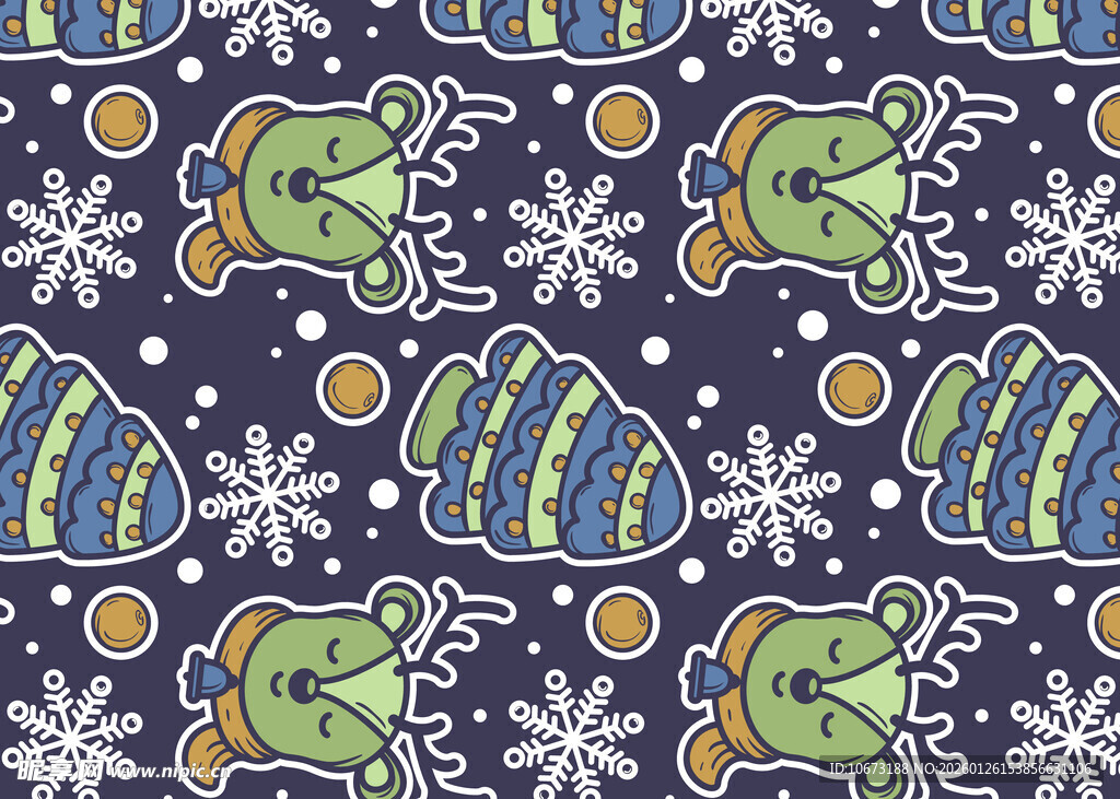 圣诞风卡通图案无缝背景