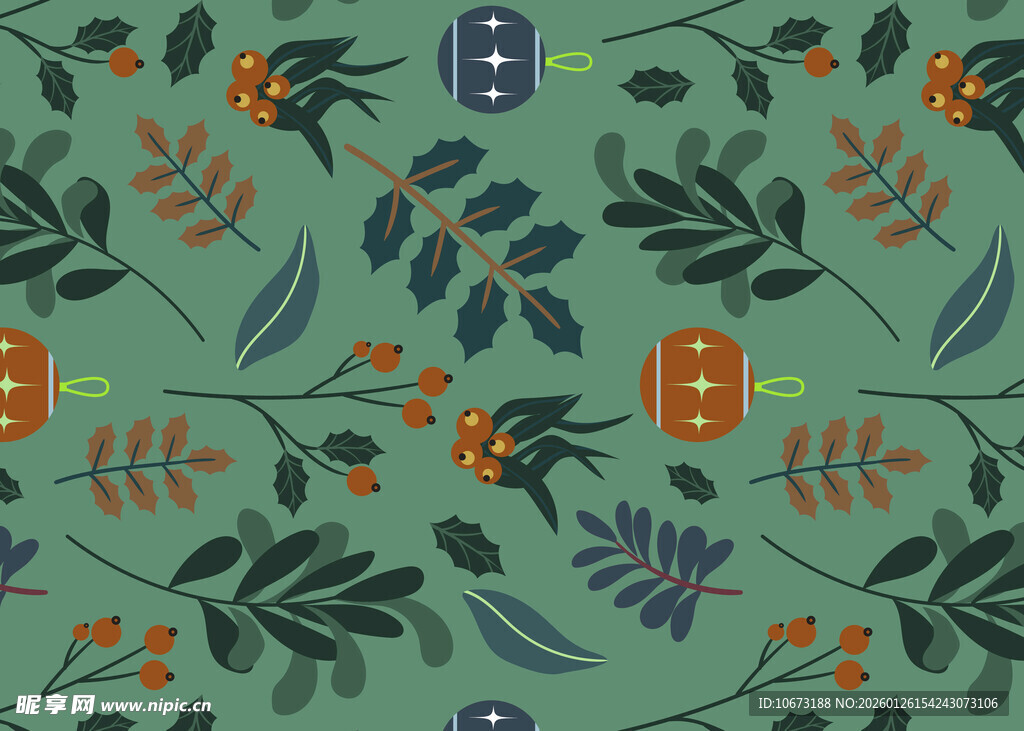 绿叶橙果几何图案背景