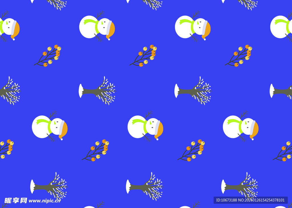 蓝色背景卡通图案无缝纹理