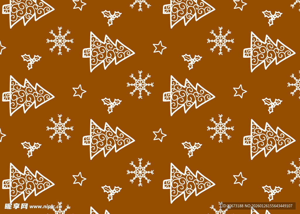 棕色底圣诞元素无缝图案