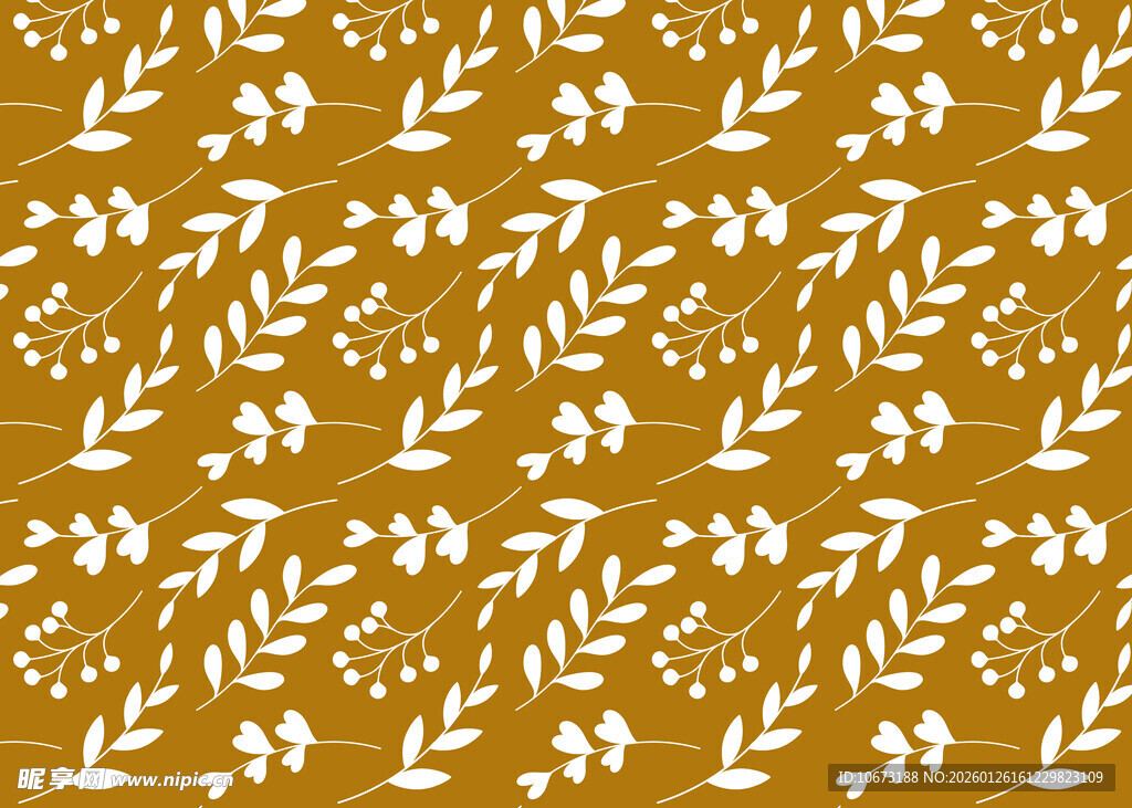 黄色底白色枝叶图案纹理