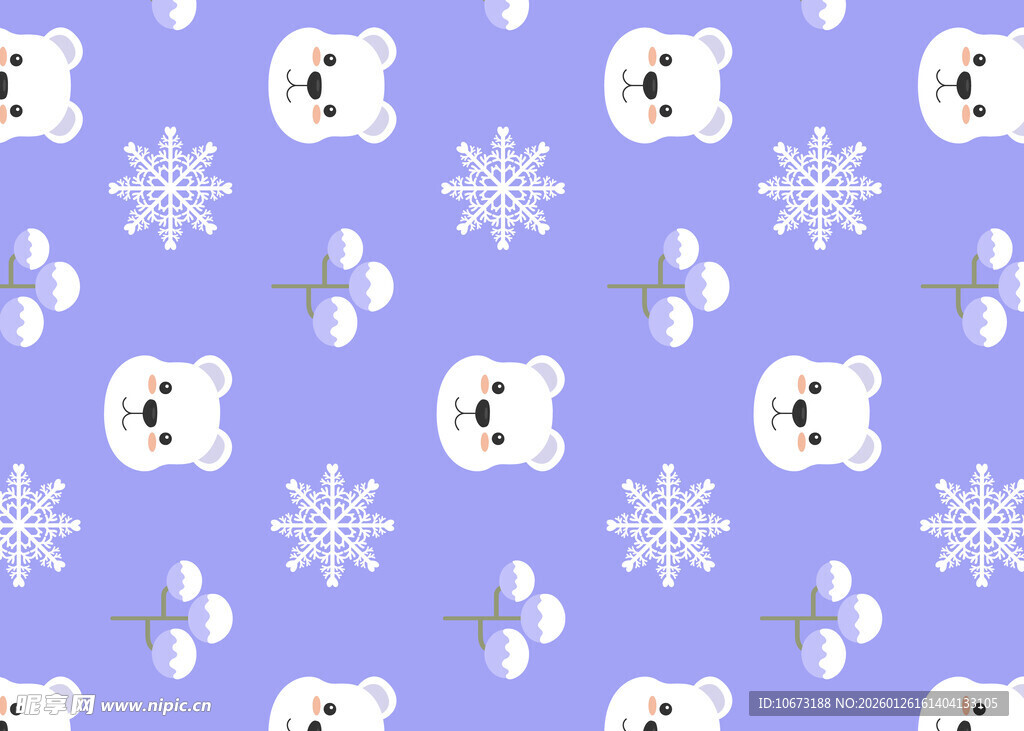 紫色小熊雪花可爱图案