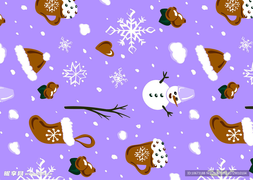 紫色圣诞元素无缝图案