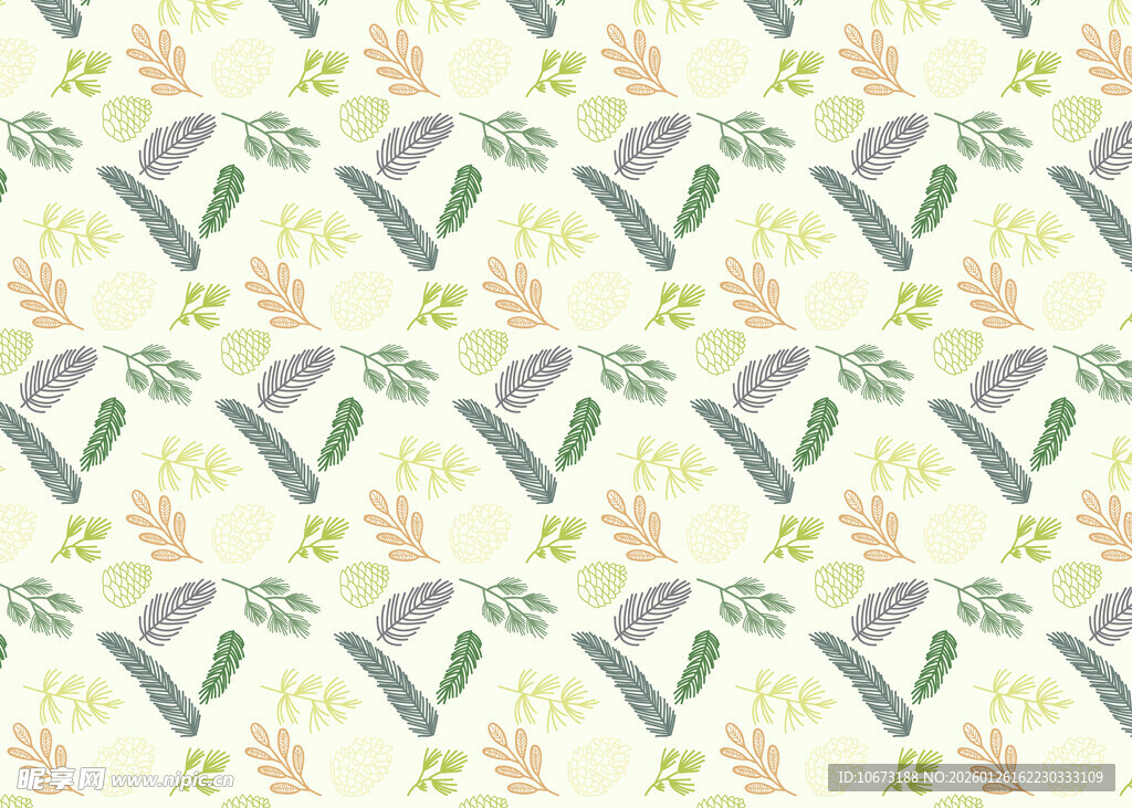 清新植物图案无缝背景图