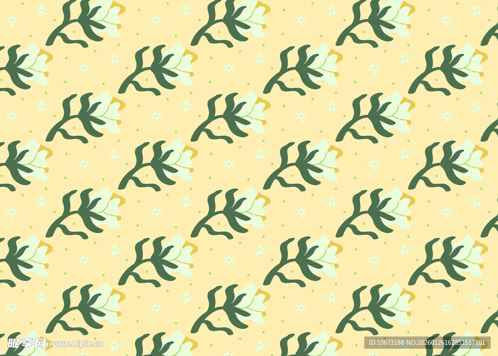 黄色底绿色图案无缝背景