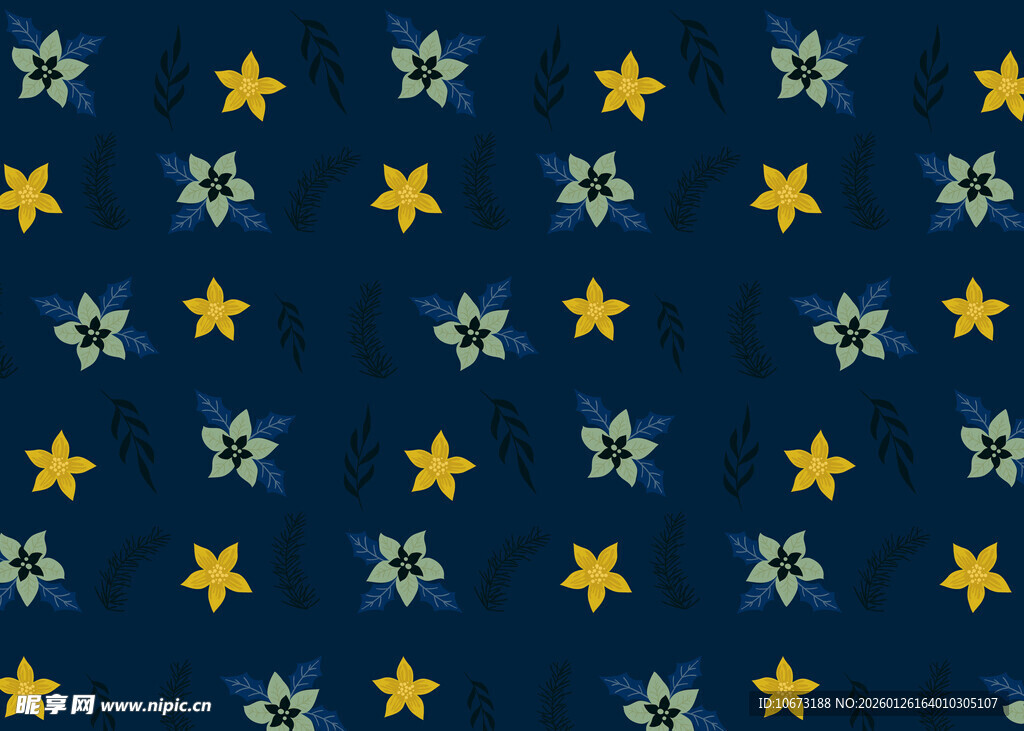 蓝色底星星花卉图案布料