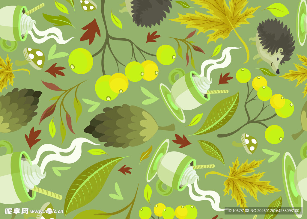 清新绿植花卉图案背景