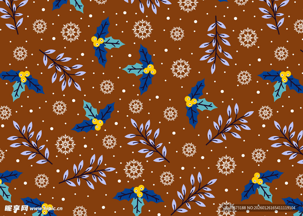 棕色底花鸟图案织物纹理