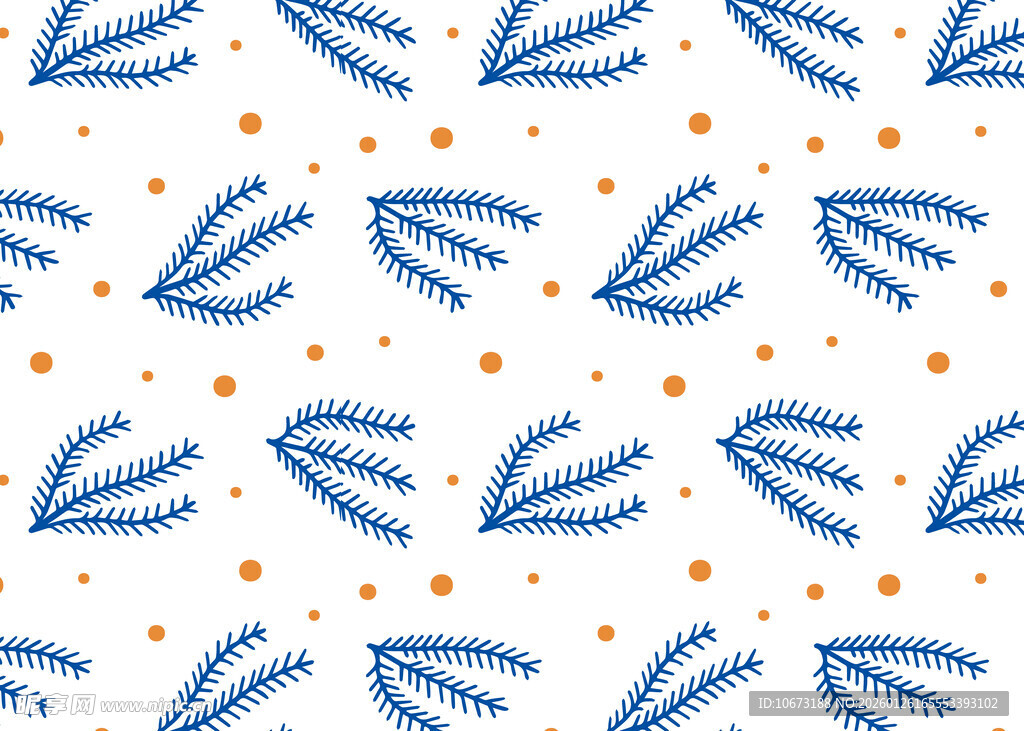 蓝叶橙点几何图案背景