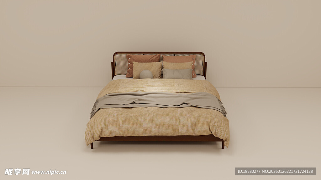 简约风格双人床及配套床品