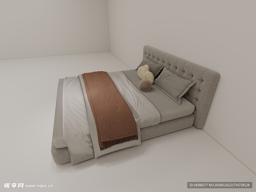 现代简约风格灰色双人床