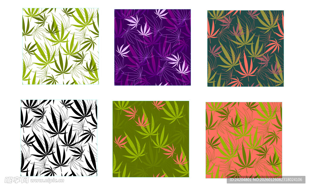 多彩植物图案无缝背景图