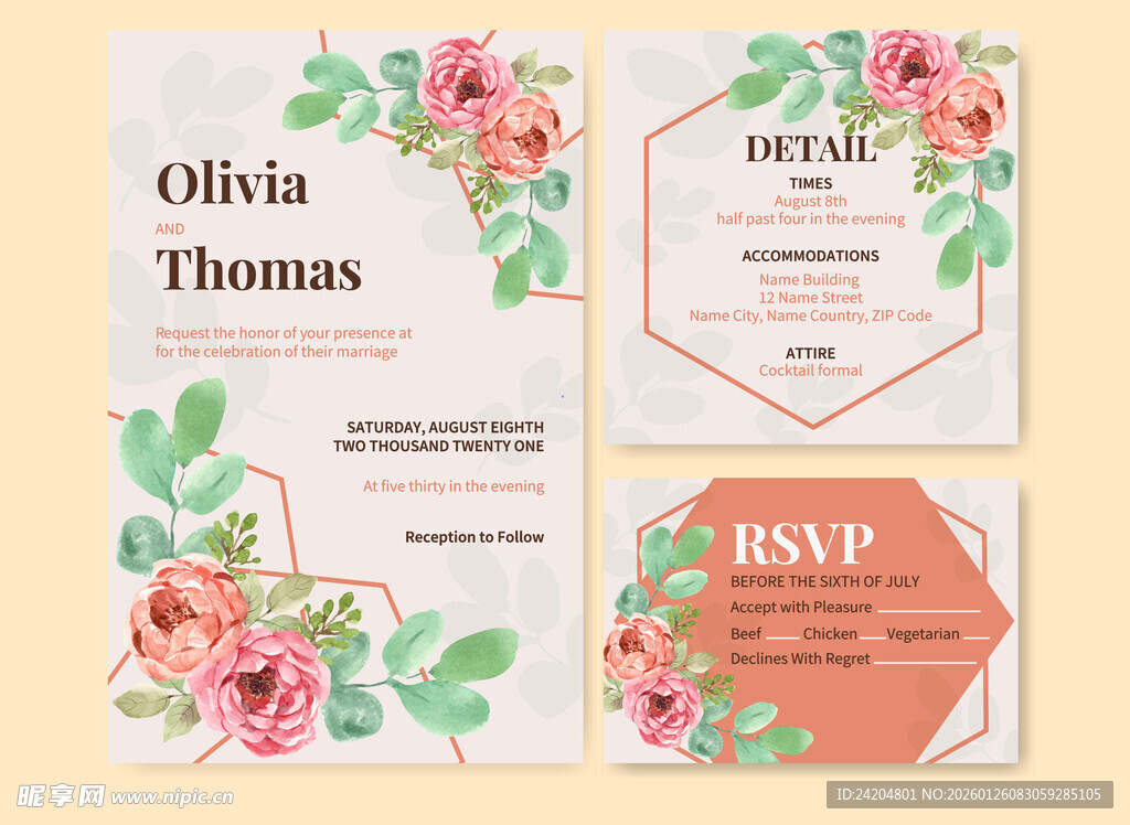 花卉婚礼请柬设计模板