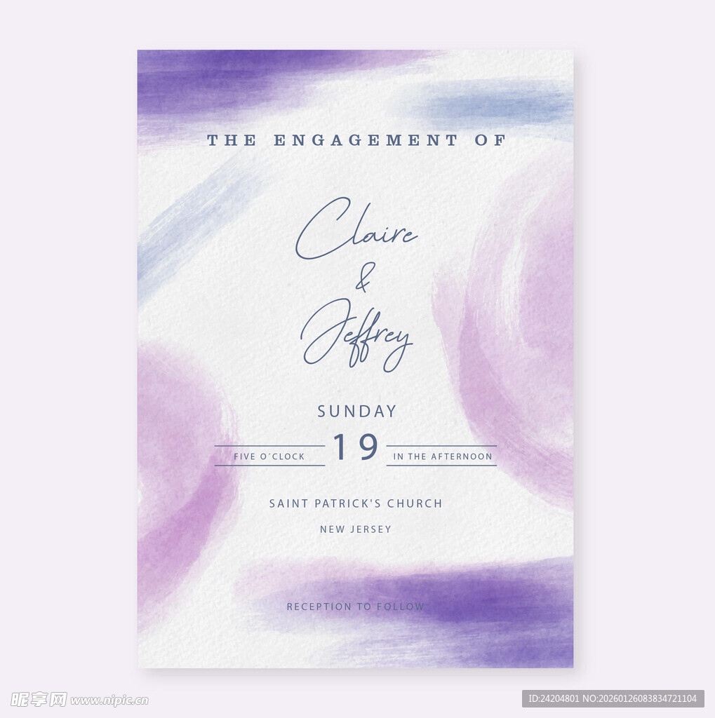 紫色水彩风婚礼邀请函