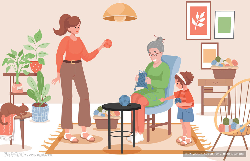 三代同堂温馨家庭场景