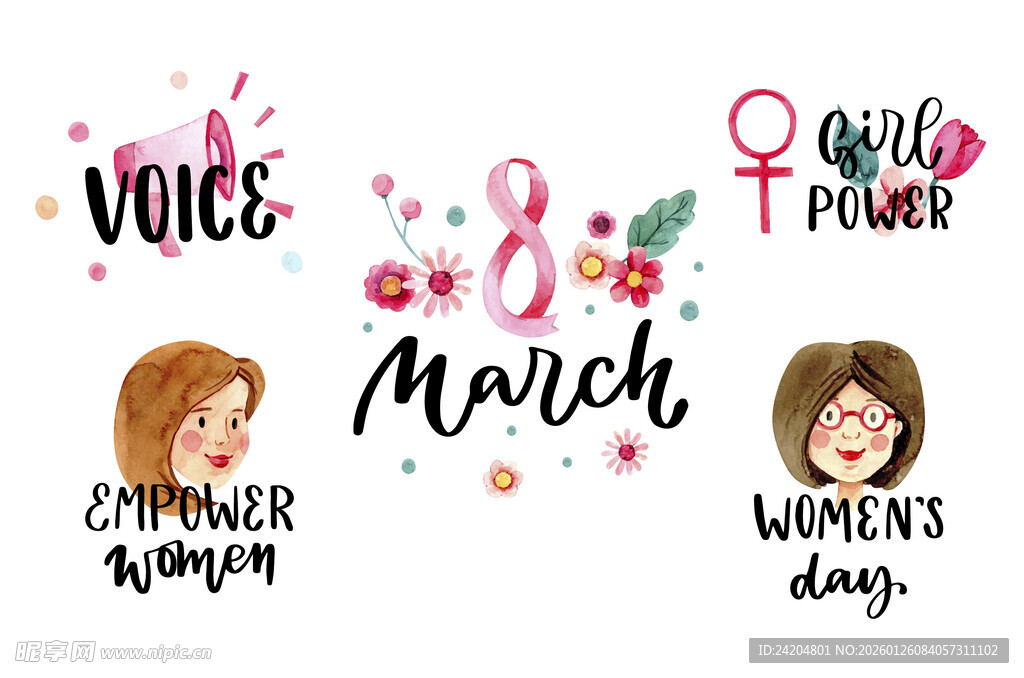妇女节主题插画元素