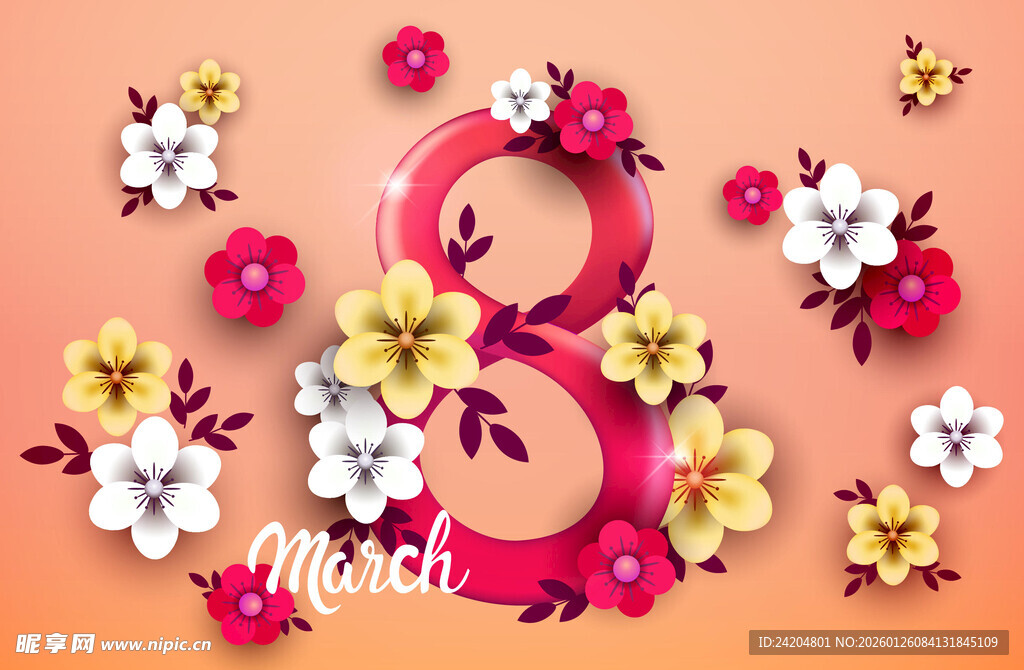三八节花卉装饰数字8