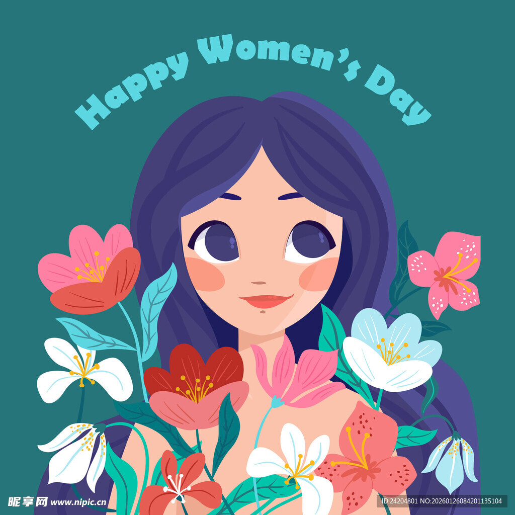 妇女节快乐女孩与鲜花