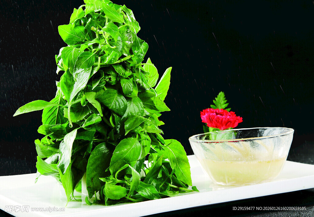 新鲜罗勒叶搭配精致小食