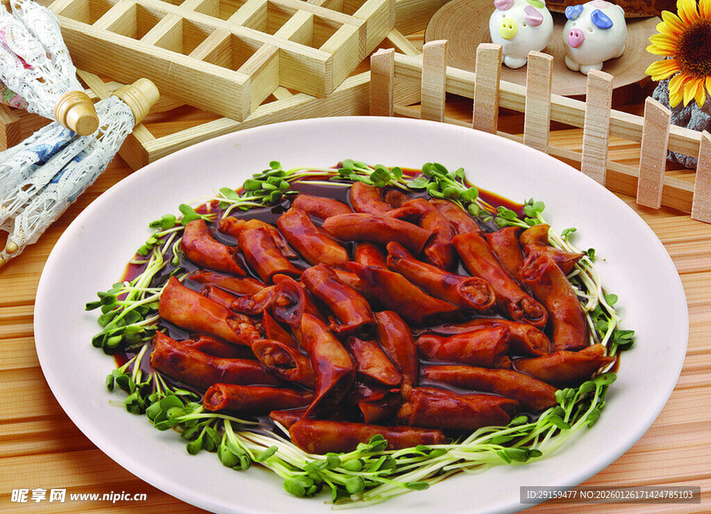 美味酱鸭摆放在翠绿生菜上