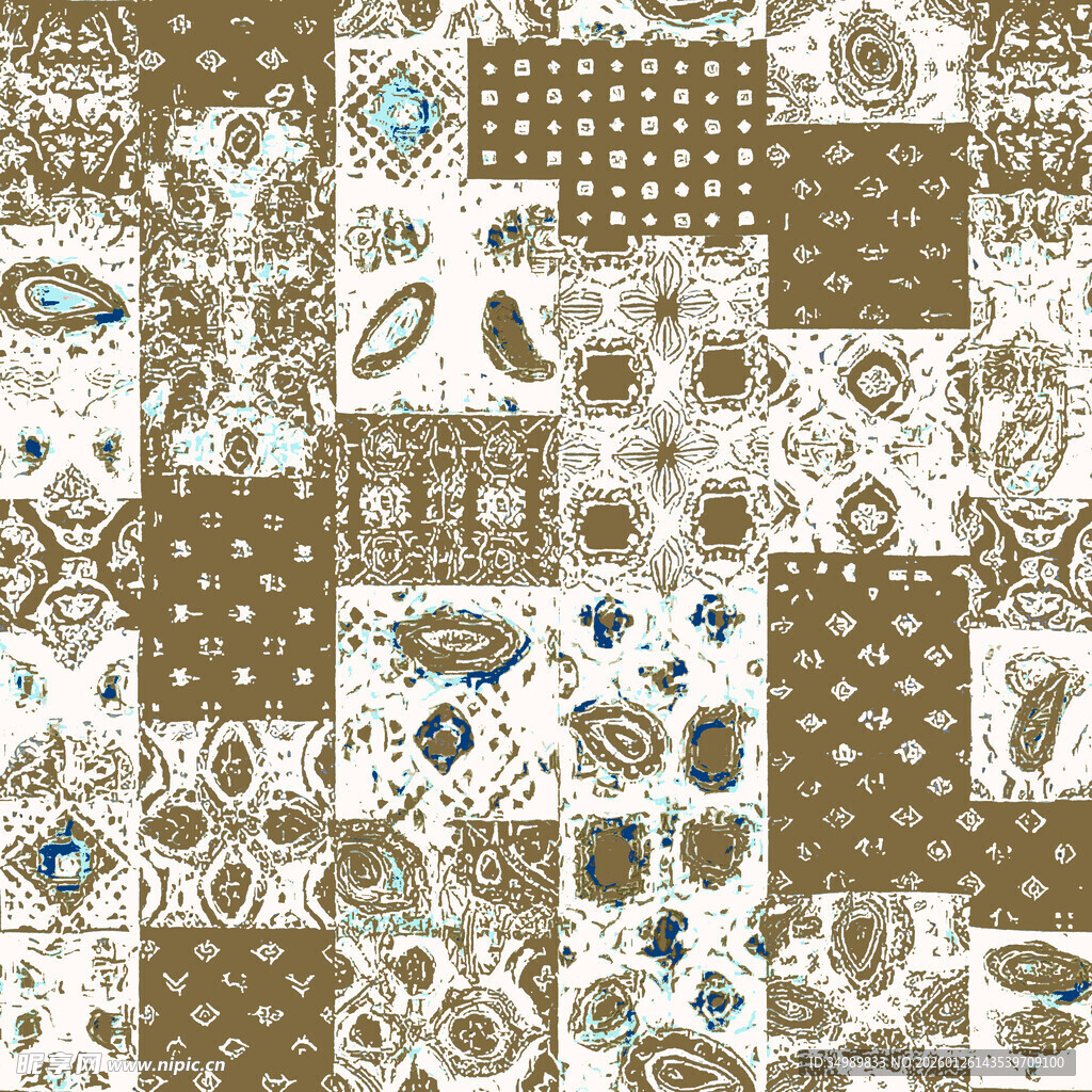 复古拼贴风几何花卉图案