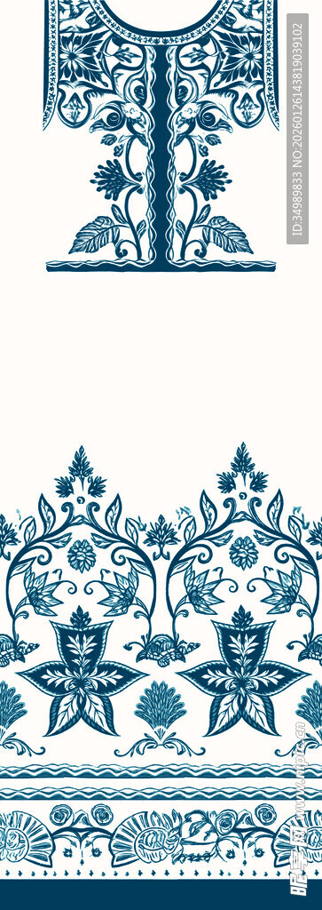 中式蓝白花纹图案设计