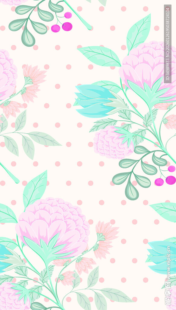 粉色花卉波点图案背景
