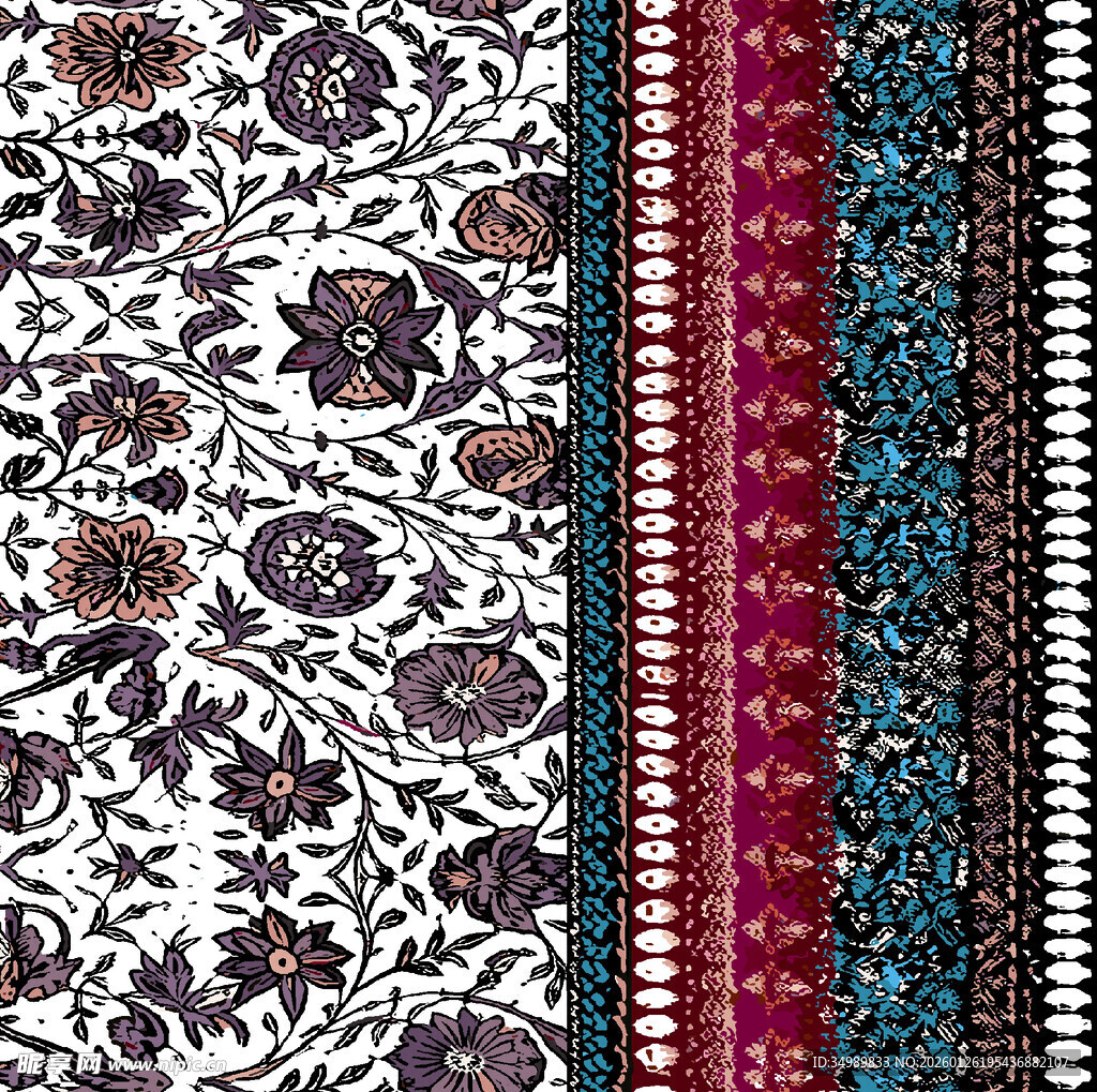 复古花卉条纹拼接图案