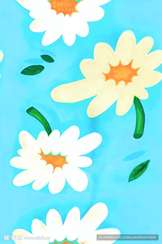 蓝色背景上的清新雏菊花海