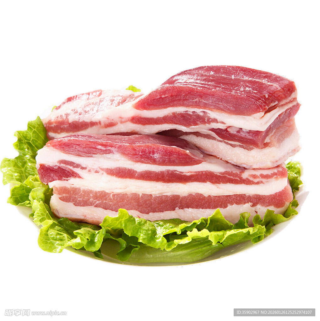 新鲜五花肉配翠绿生菜