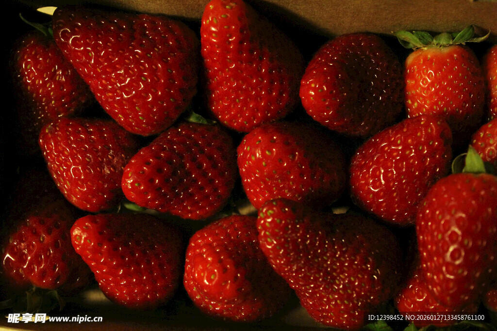 新鲜饱满的盒装草莓