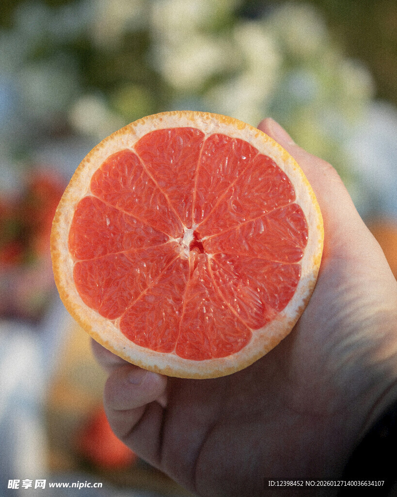 手持半颗新鲜西柚