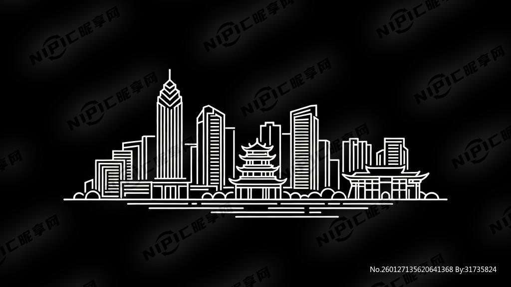 上饶城市线条剪影CDR白色线条