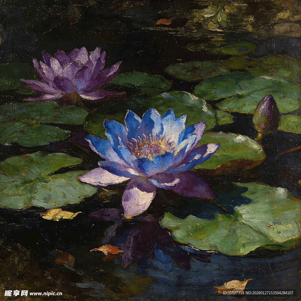油画 睡莲 背景 装饰画