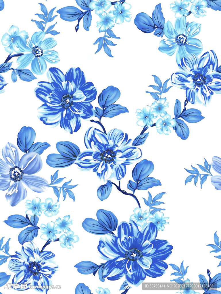 蓝色花卉图案背景