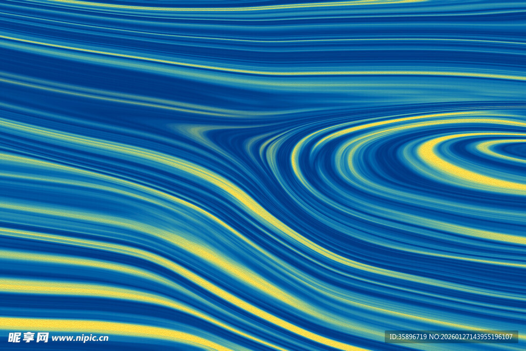 蓝黄相间的抽象鎏金波浪图案