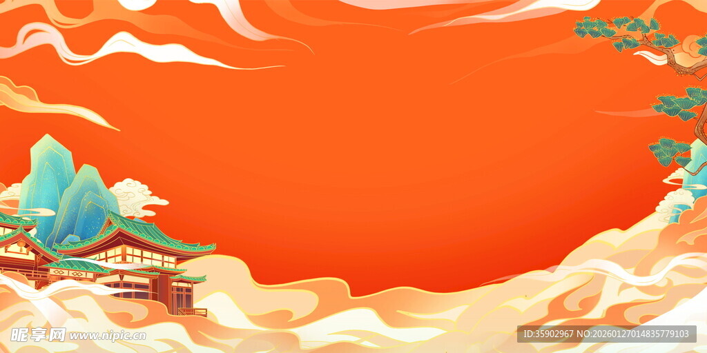 中式古风山水意境背景图