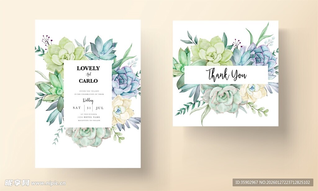 水彩花卉婚礼请柬设计