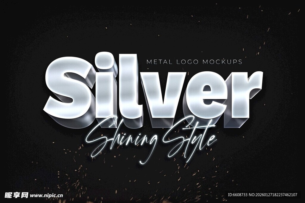 银色立体字设计效果展示