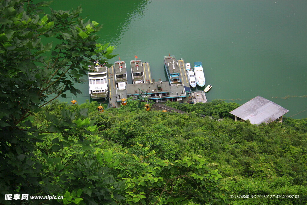 湖畔码头隐于葱郁绿意中