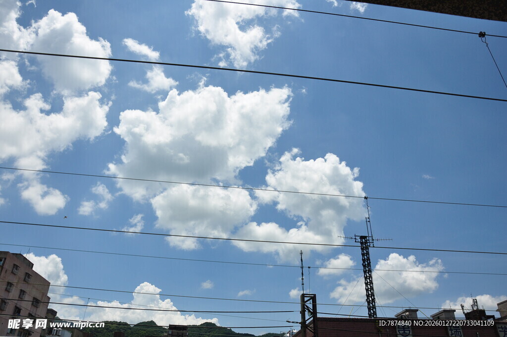 蓝天白云下的城市景象