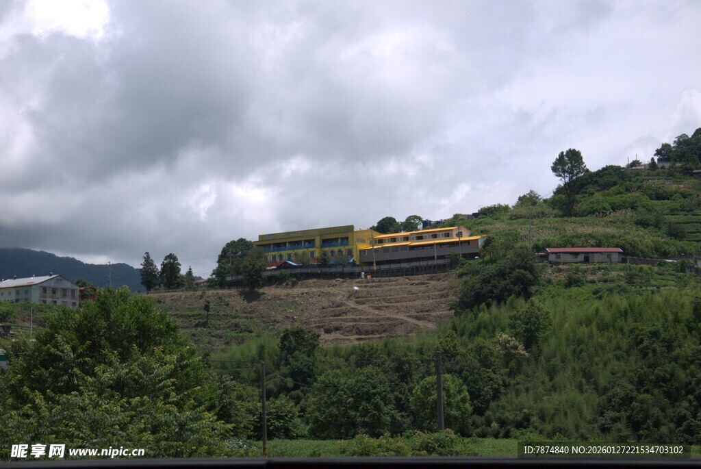 山间绿意中的列车穿行