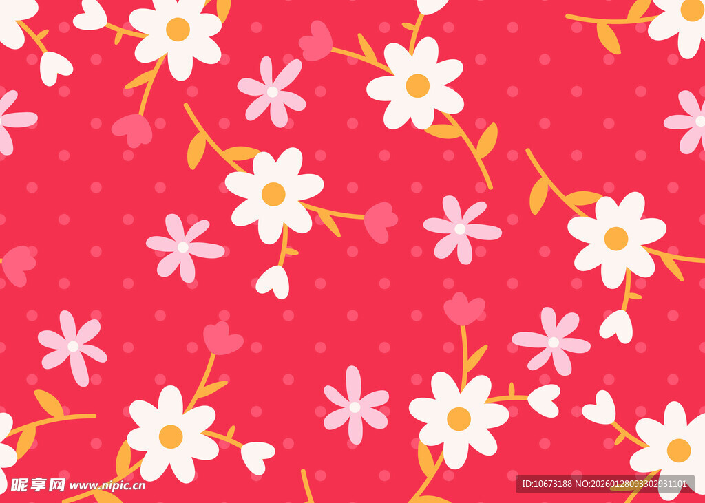 红色底小雏菊花卉图案