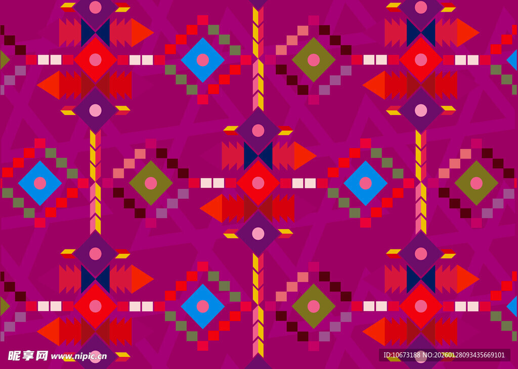 紫色几何图案民族风织物