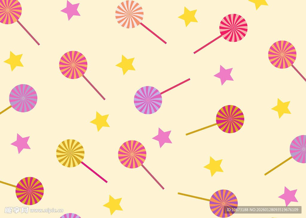 多彩棒棒糖与星星图案背景