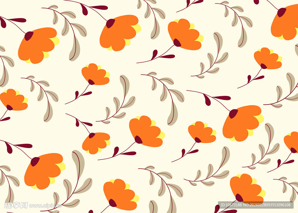 橙色花卉图案无缝背景